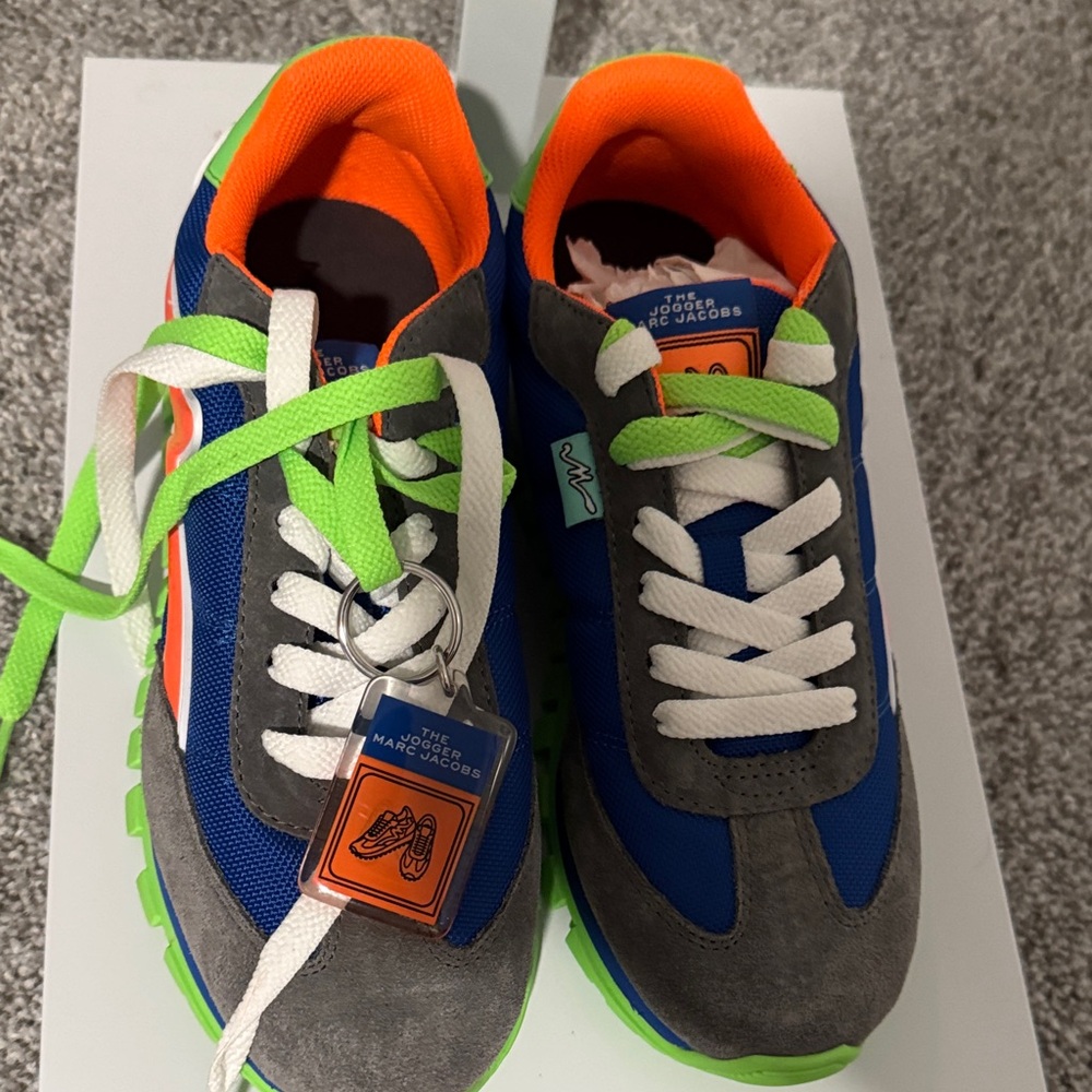 Marc Jacobs Blue Sneakers with Neon Green & Orange Accents - Picture 8 of 8